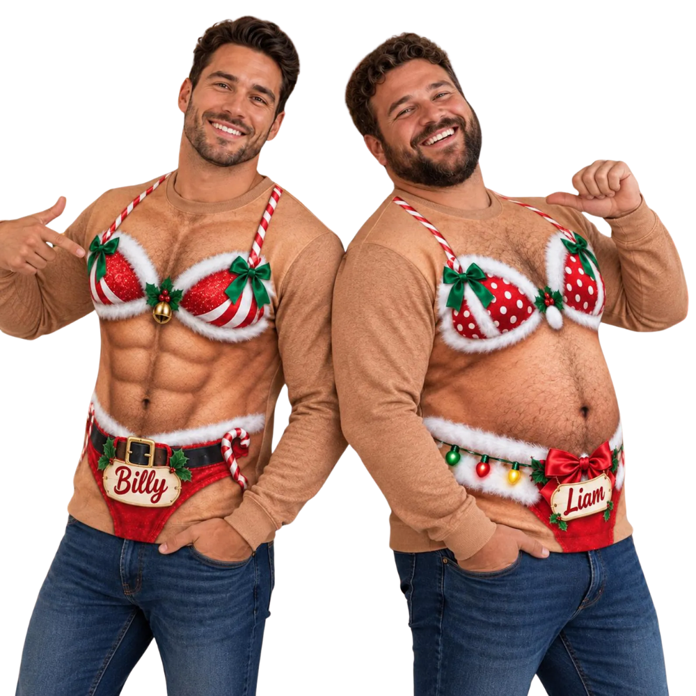 Funny Abs Hairy Custom Christmas Ugly Sweatshirt, Custom Funny Xmas Sweatshirt 2D1257