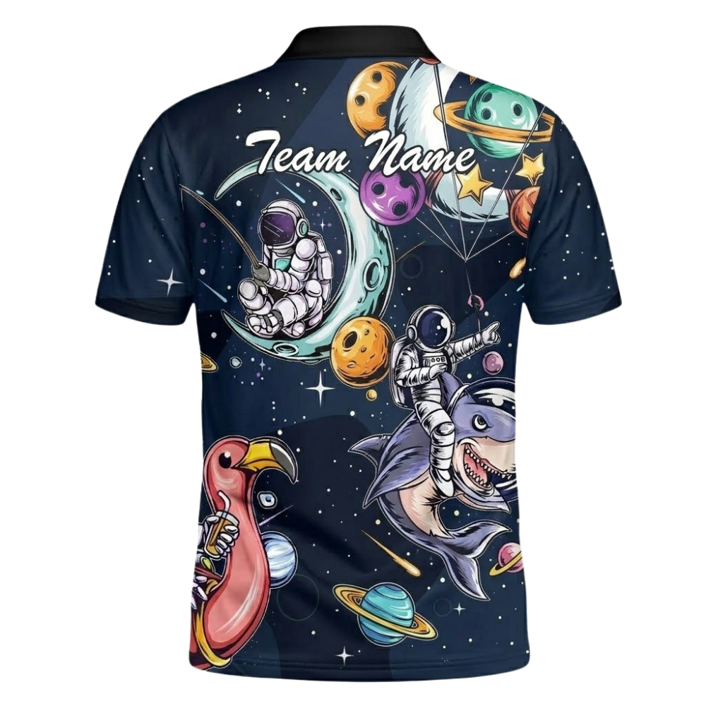 Custom Astronaut Bowling Mens Polo Shirt, Space Lover Custom Team Bowling Shirts BZ0495