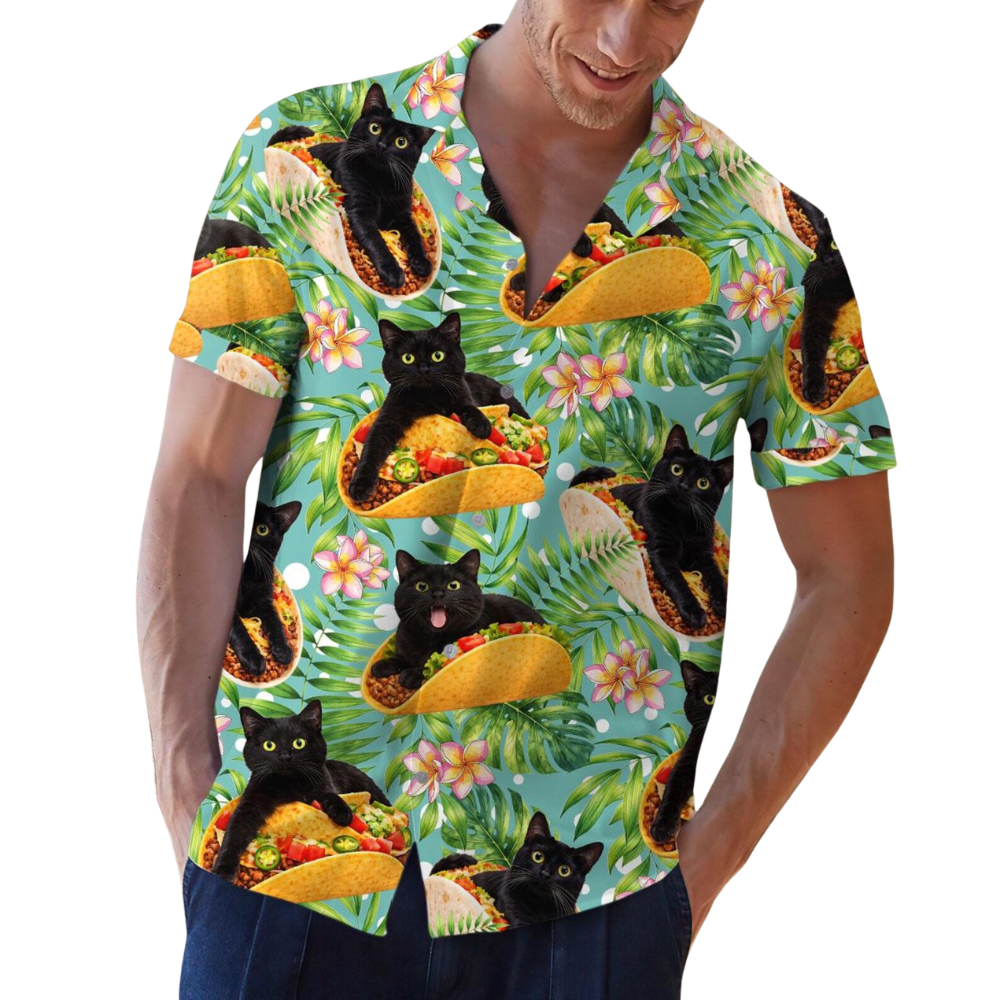 Cat Taco Tropical Hawaiian Shirt Men Women, Cat Mexcian Food Hawawiian Shirt HE0625
