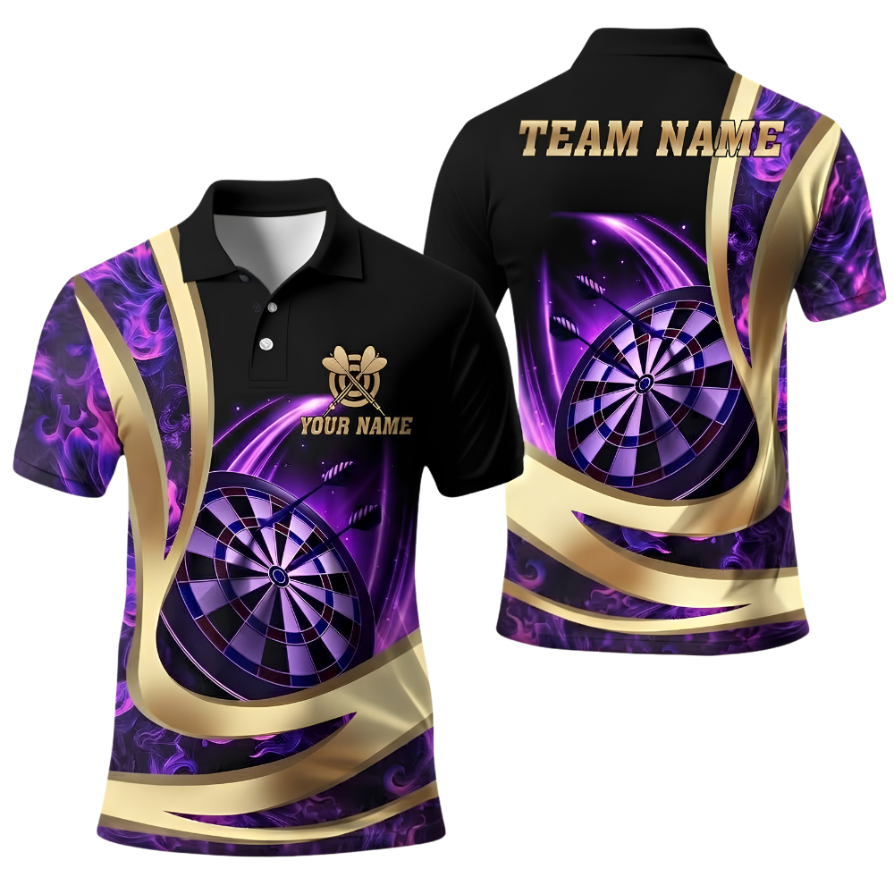 Custom Flame Gold Darts Polo Shirt For Men, Custom Flame Dart Team Shirt DE0122