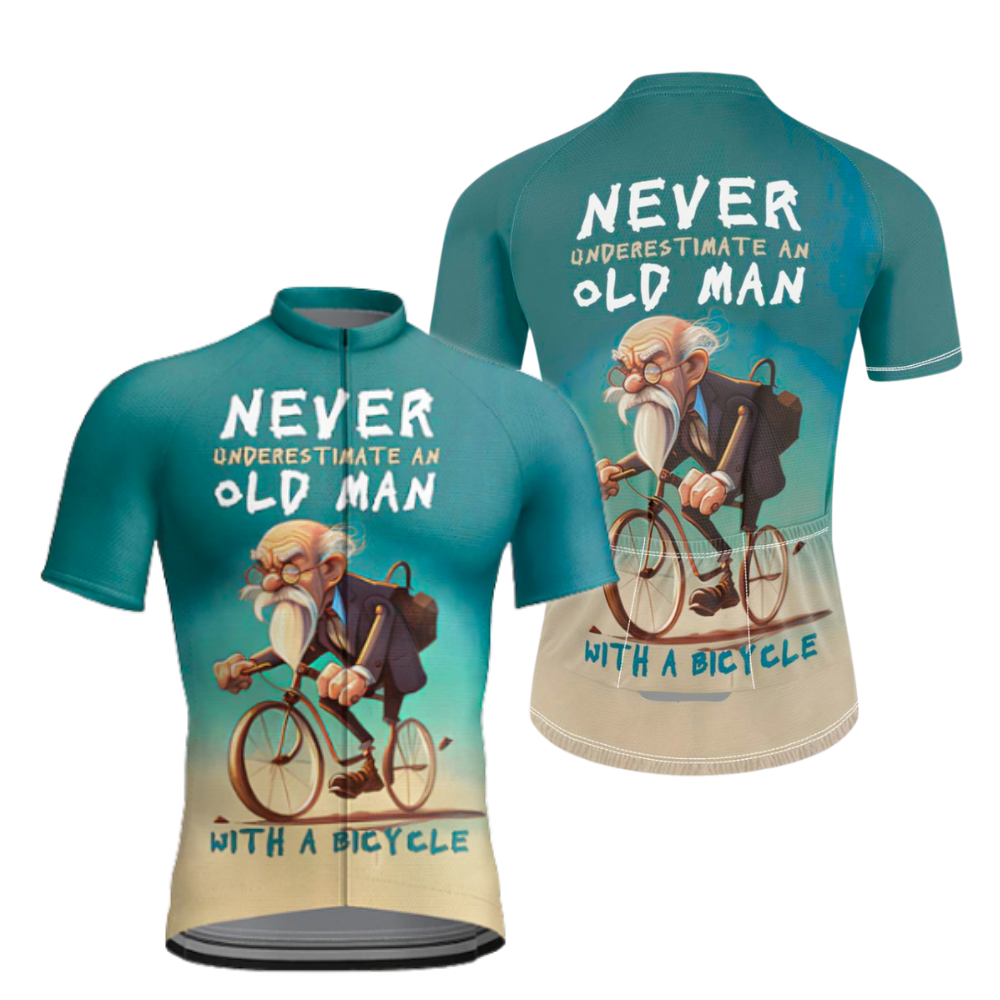 Never Underestimate An Old Man With A Bicycle Short Sleeve Cycling Jersey For Mens, Funny Cycling Jerseys CZ0032