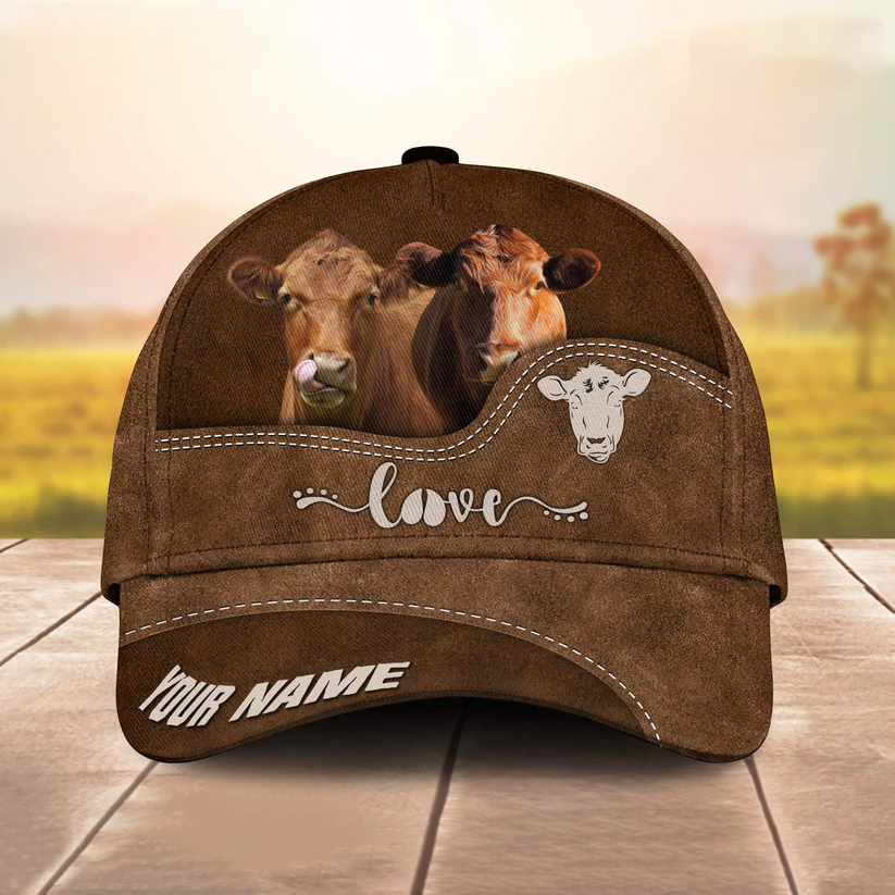 Red Angus Love Leather Pattern Customized Name Cap CA0111