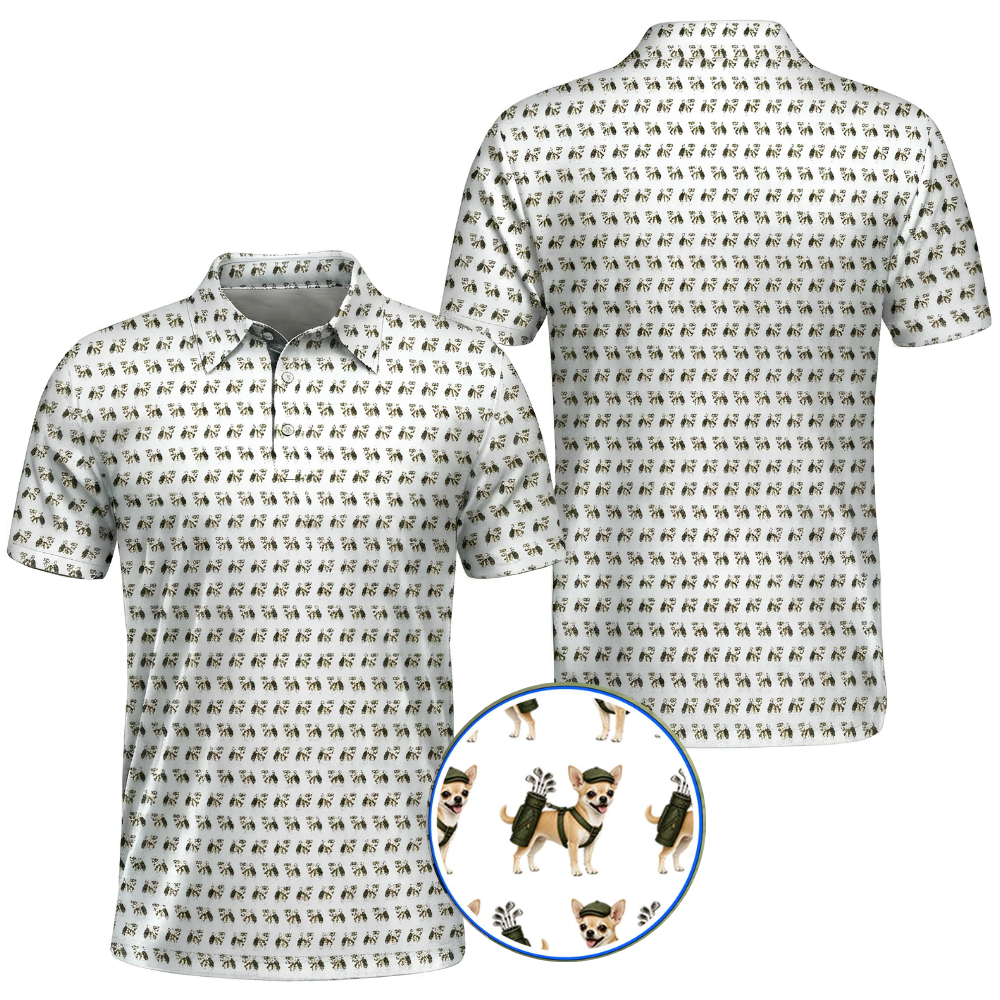 Chihuahua Pattern Mens Cyan Golf Polo Shirt, Chihuahua Golf Shirt For Dog Lover GZ0375
