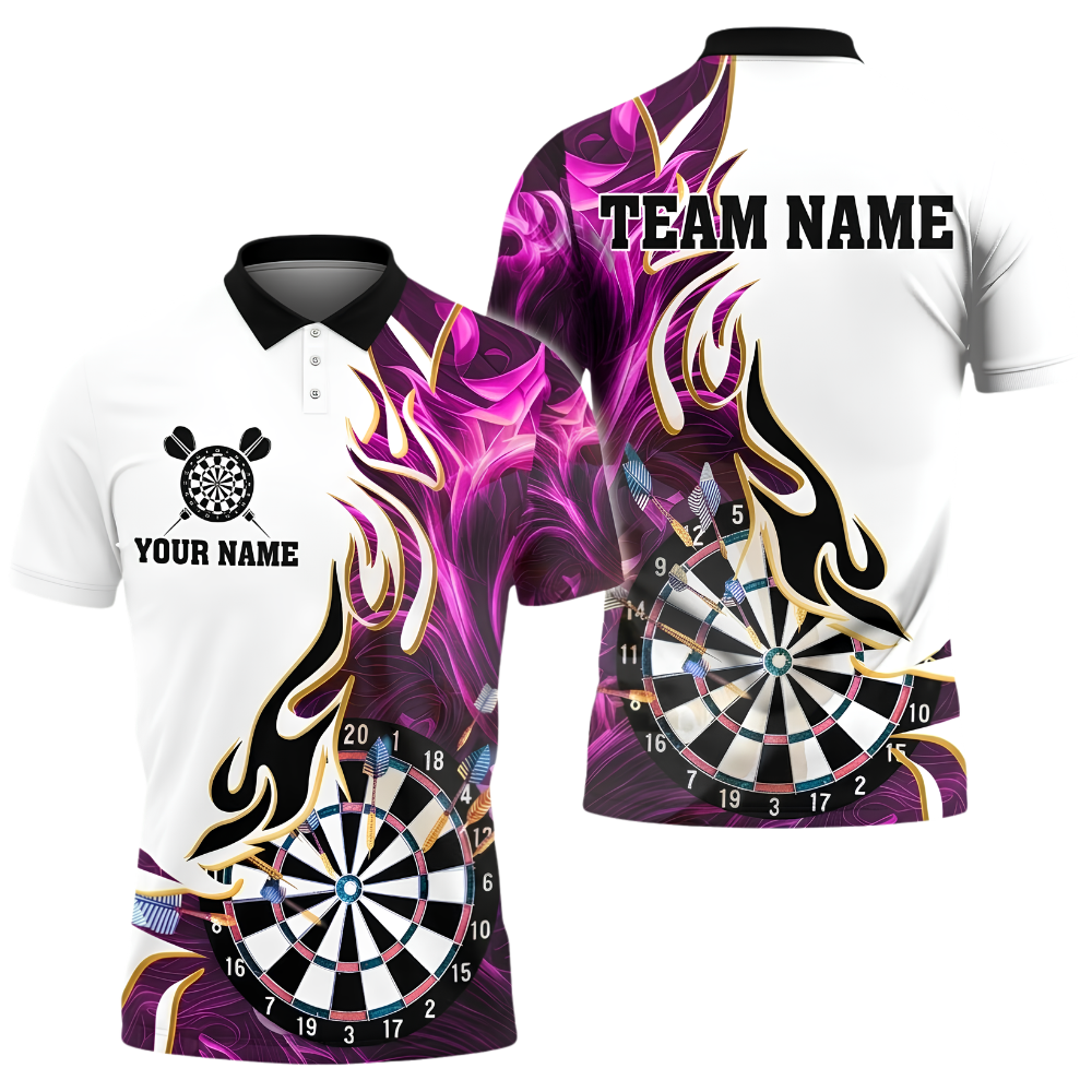 Custom Blue Flame Dartboard Men's Dart Polo Shirt, Custom Flame Darts Team Shirt DZ0158