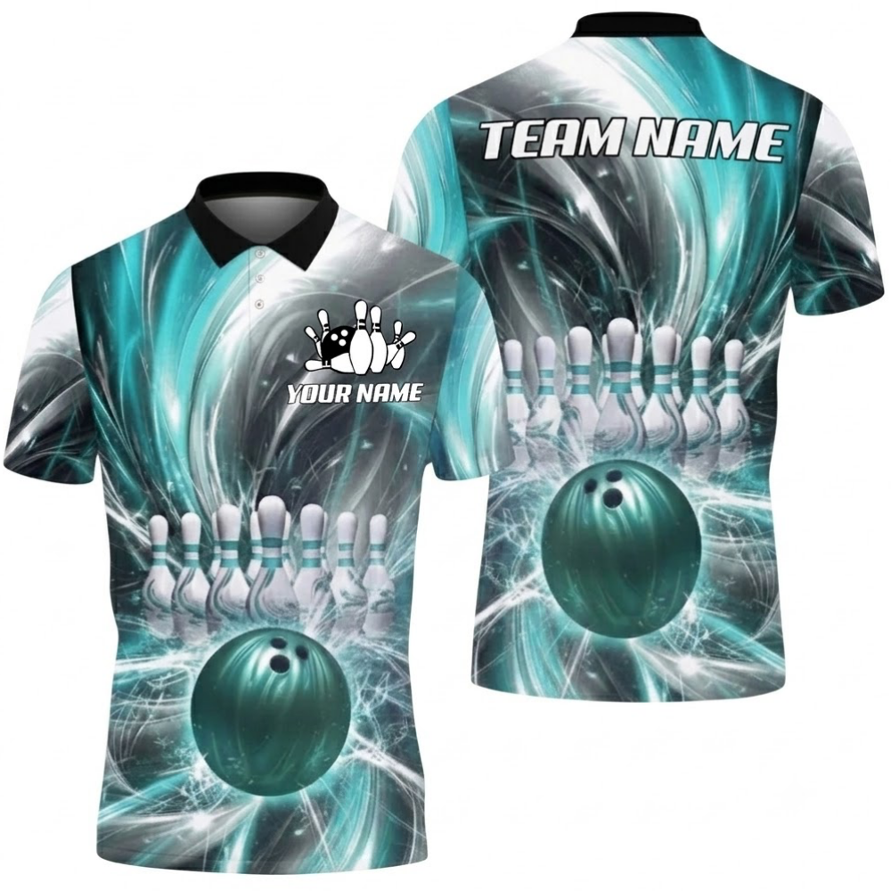 Custom Purple Lightning Bowling Mens Polo Shirt, Custom Team Bowling Shirts BZ0754