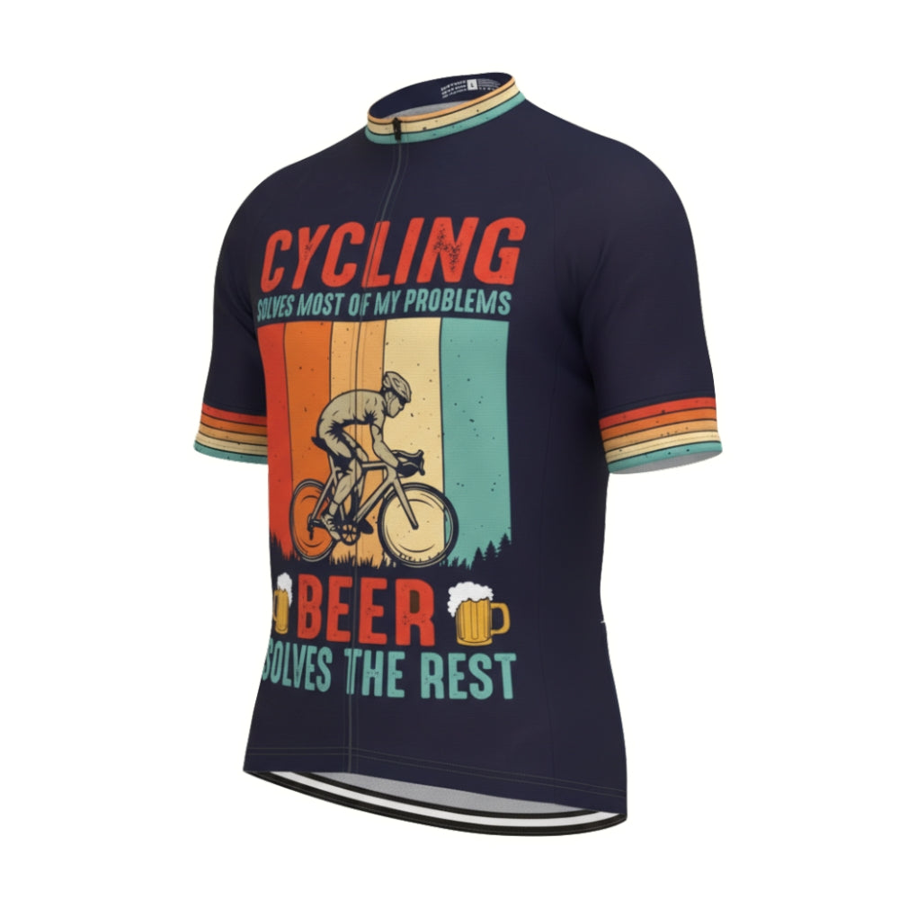 Cycling Solves Most Of My Problems Beer Solves The Rest Mens Short Sleeve Cycling Jersey, Funny Beer Cycling Jerseys CE0002