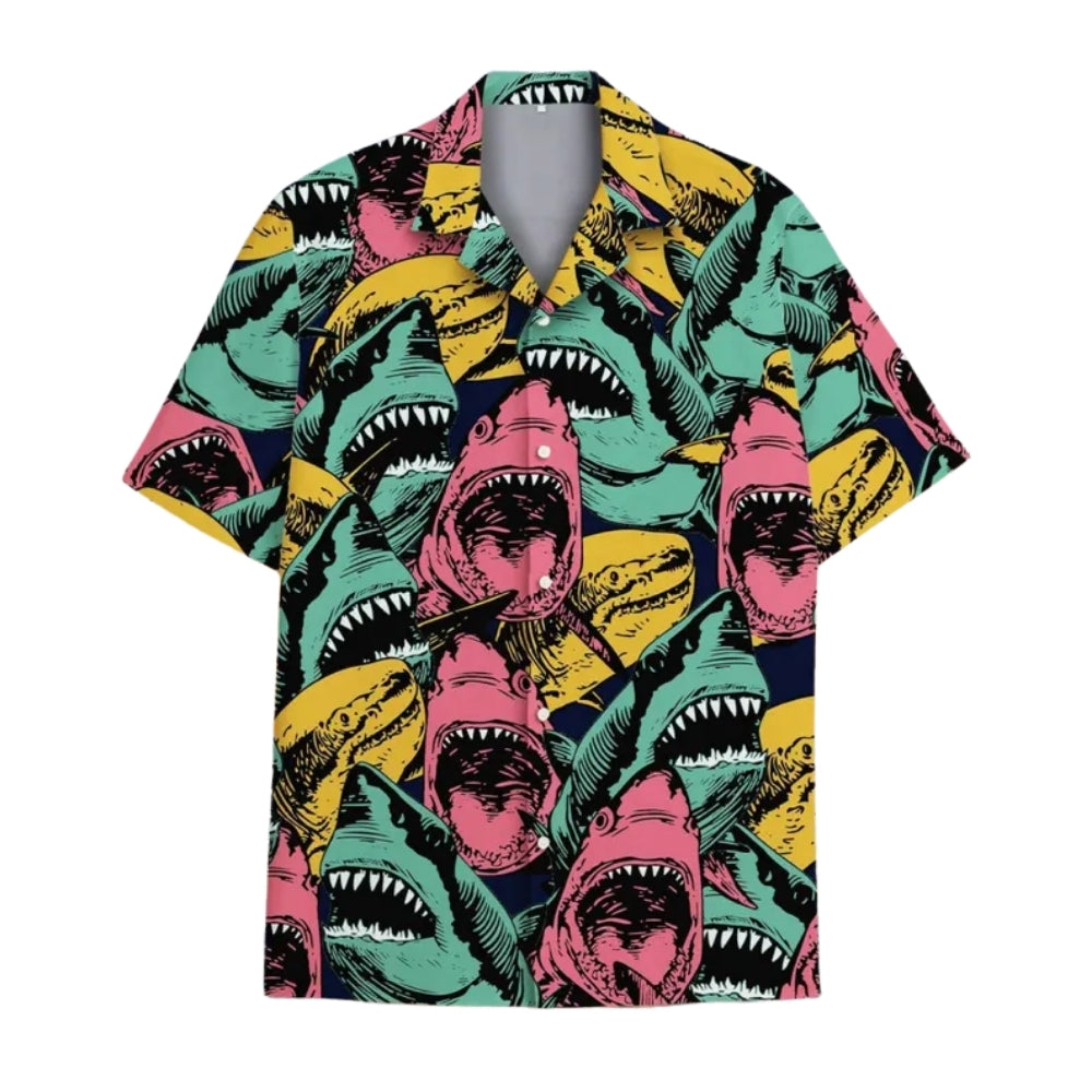Colorful Shark Hawaiian Shirt For Men Women, Shark Hawaiian Shirts HE0018