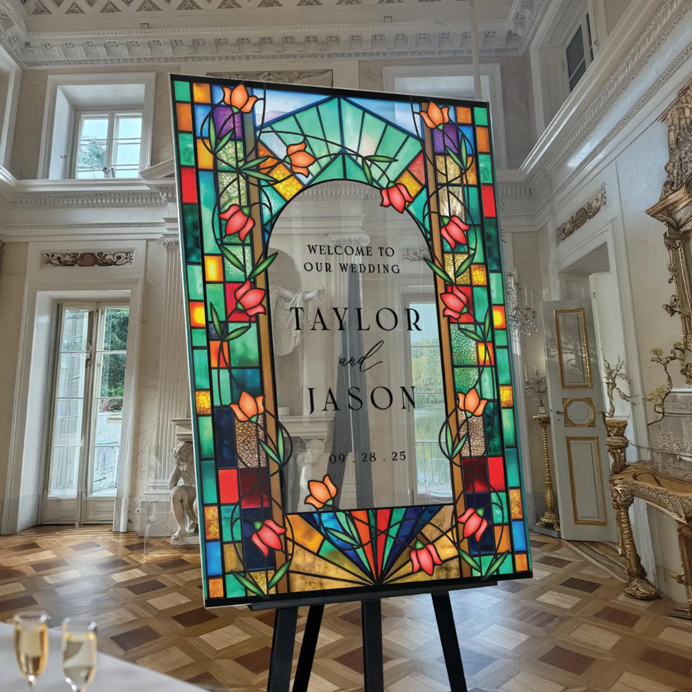 Custom Welcome To Our Wedding Stained Glass Acrylic Sign, Custom Stained Glass Welcome Sign For Wedding WD0666