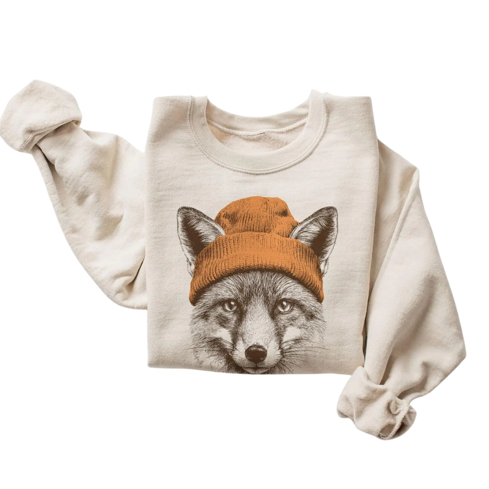 Women's Fox With Beanie Sweatshirt, Fox Lover Sweatshirt 2D0558