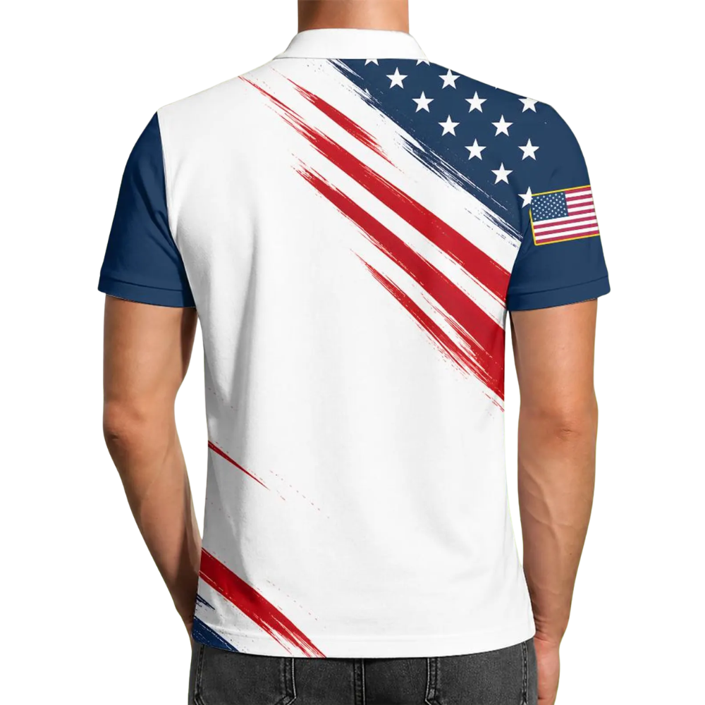 Red White And Blue USA Flag Golf Polo Shirt For Men, 4th Of July Patriotic Golf Shirt GE0512