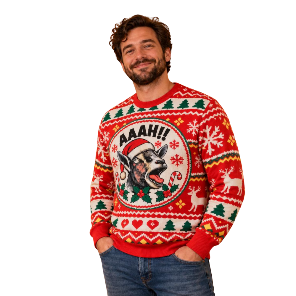 Screaming Goat Christmas Ugly Sweatshirt For Men, Goat Christmas Ugly Sweater 2D1258