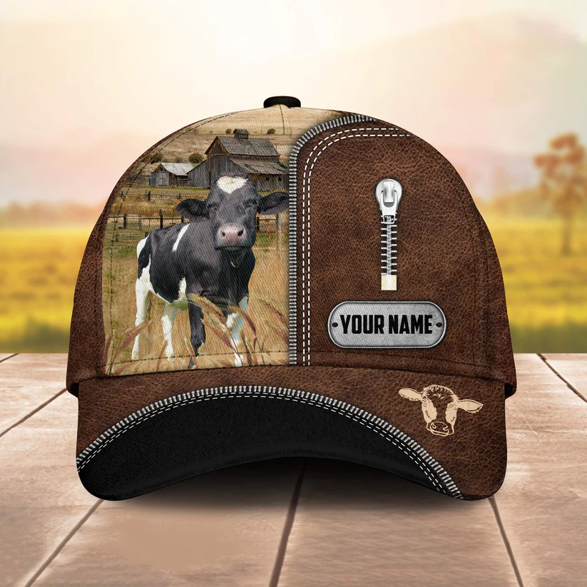 Holstein Leather Zip Pattern Customized Name Cap CA0135