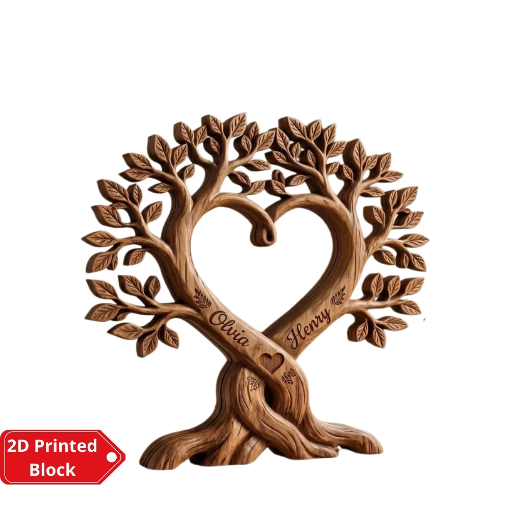 Heart Tree Custom Couple Name Layer Wooden Block, Personalized Wedding Anniversary Wooden Plauqe WD0944