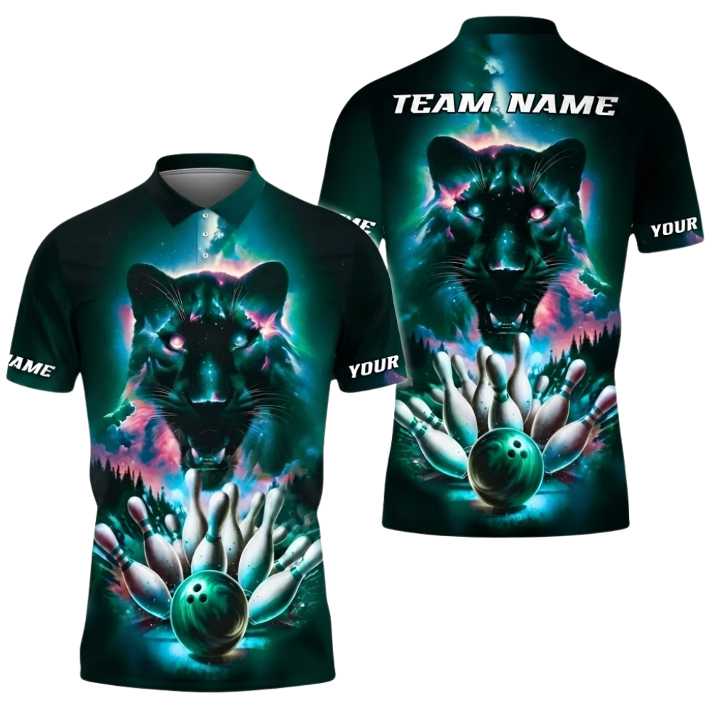 Custom Panther Purple Pink Bowling Polo Shirt For Men, Custom Panther Bowling Team Shirts BZ0532