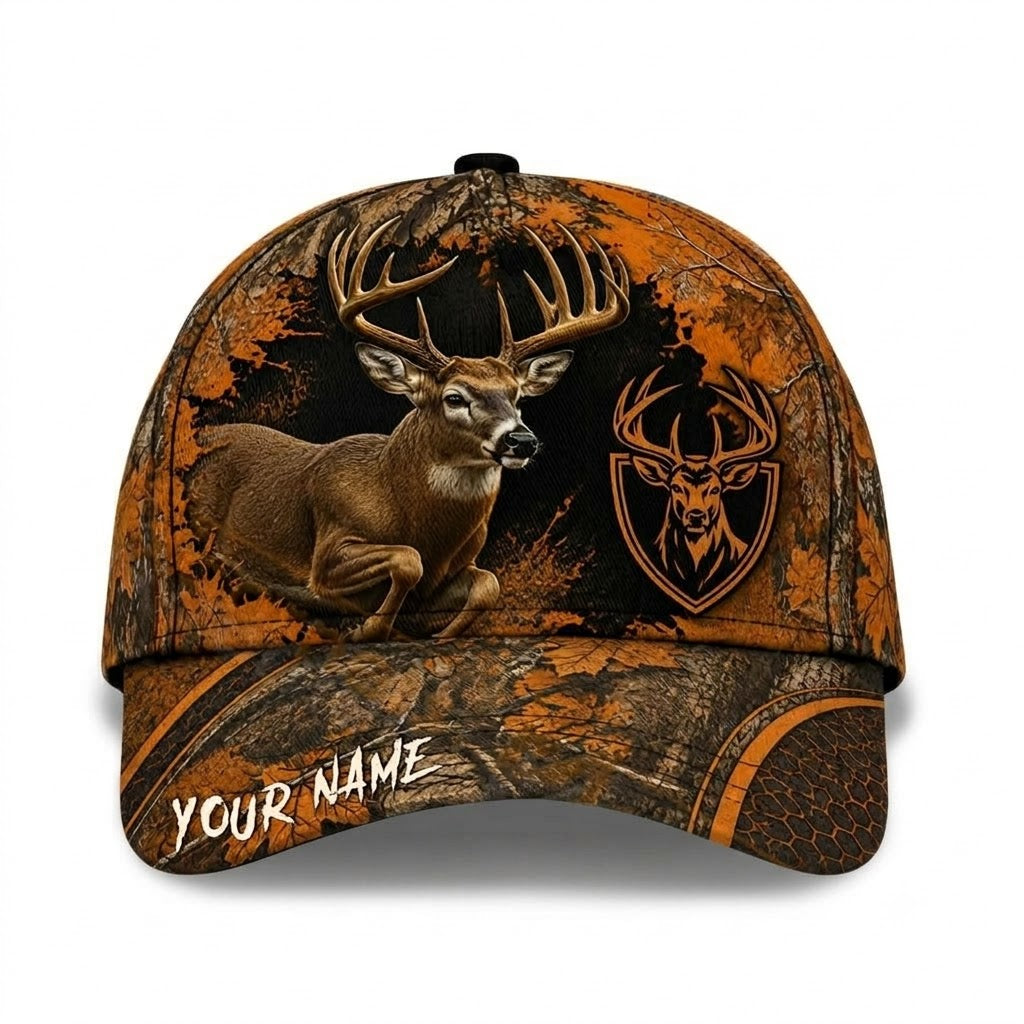 Custom Deer Hunting Orange Black Baseball Cap, Custom Deer Hat For Hunting Lover CP0739