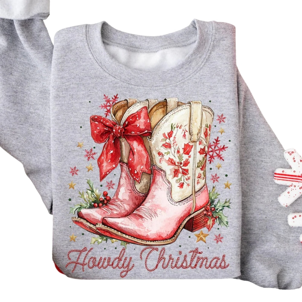 Howdy Cowgirl Boots Christmas Sweatshirt, Christmas Western Sweatshirt 2D0750