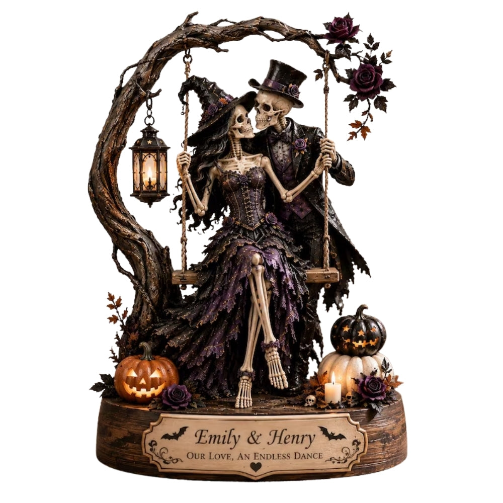Custom Skeleton Couple Wedding Wooden Block, Custom Halloween Wedding Wooden Plaque WD0780