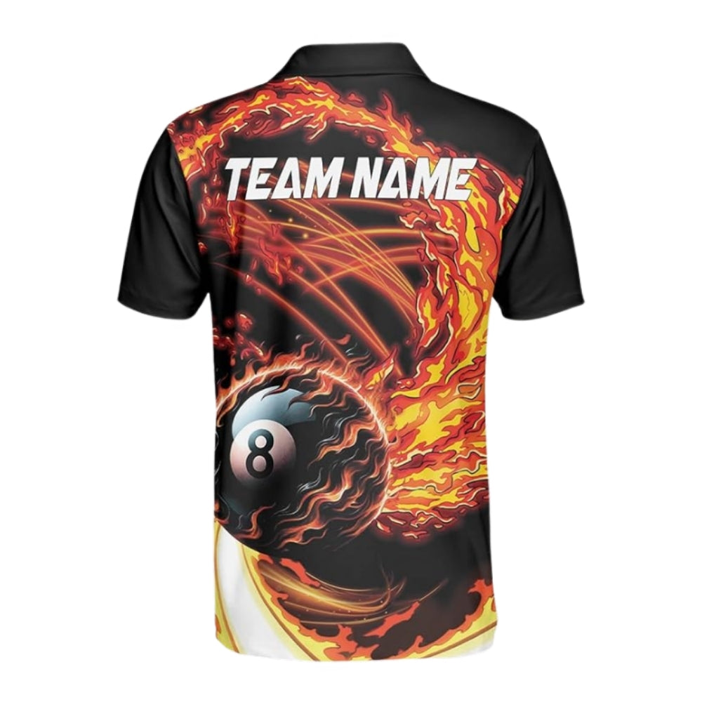 Custom Flame 8 Ball Billiard Men's Polo Shirt, Custom Flame Billiard Team Shirts BIZ0255