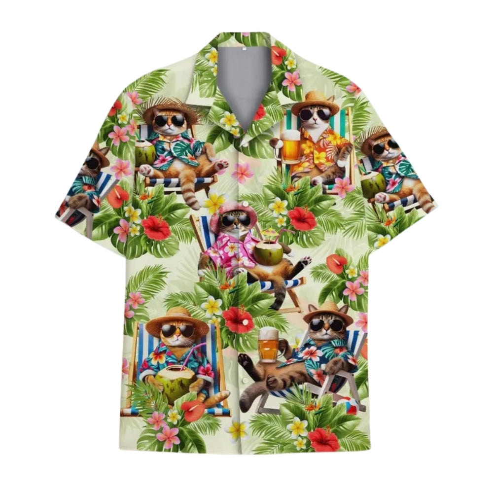 Tropical Funny Cat Hawaiian Shirt For Men And Women, Cat Lovers Hawaiian Shirts HE0021