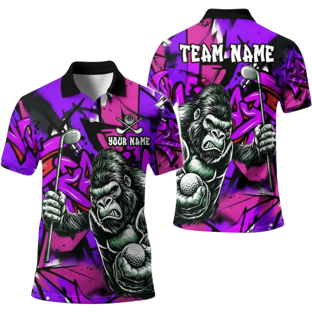 Custom Gorilla Men's Green Golf Polo Shirt, Custom Team Gorilla Golf Shirts GE0514