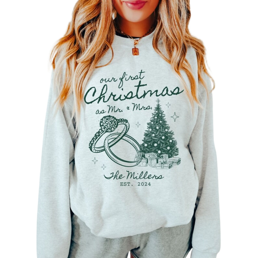 Custom Our First Christmas As Mr & Mrs Sweatshirt, Custom Couples Christmas Sweatshirts 2D0437