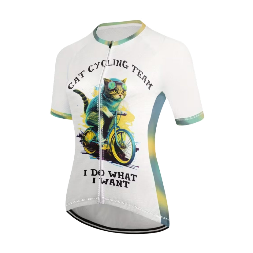 Cat Cycling Team I Do What I Want Womens Cyling Short Sleeve Jerseys, Funny Cat Cycling Jersey For Women CE0015