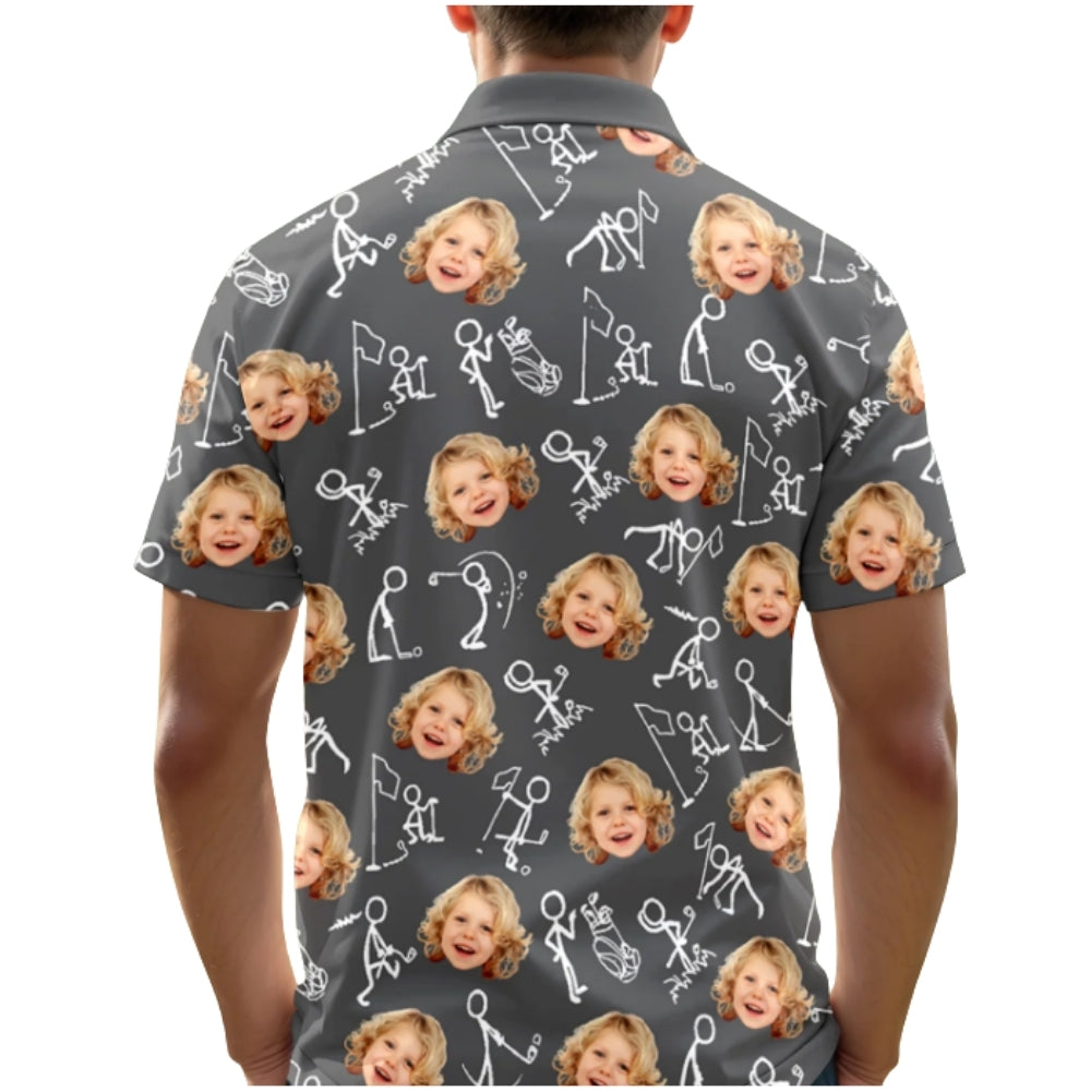 Custom Photo Stickfigures Grey Men's Golf Polo Shirt, Custom Photo Golf Shirts GZ0254