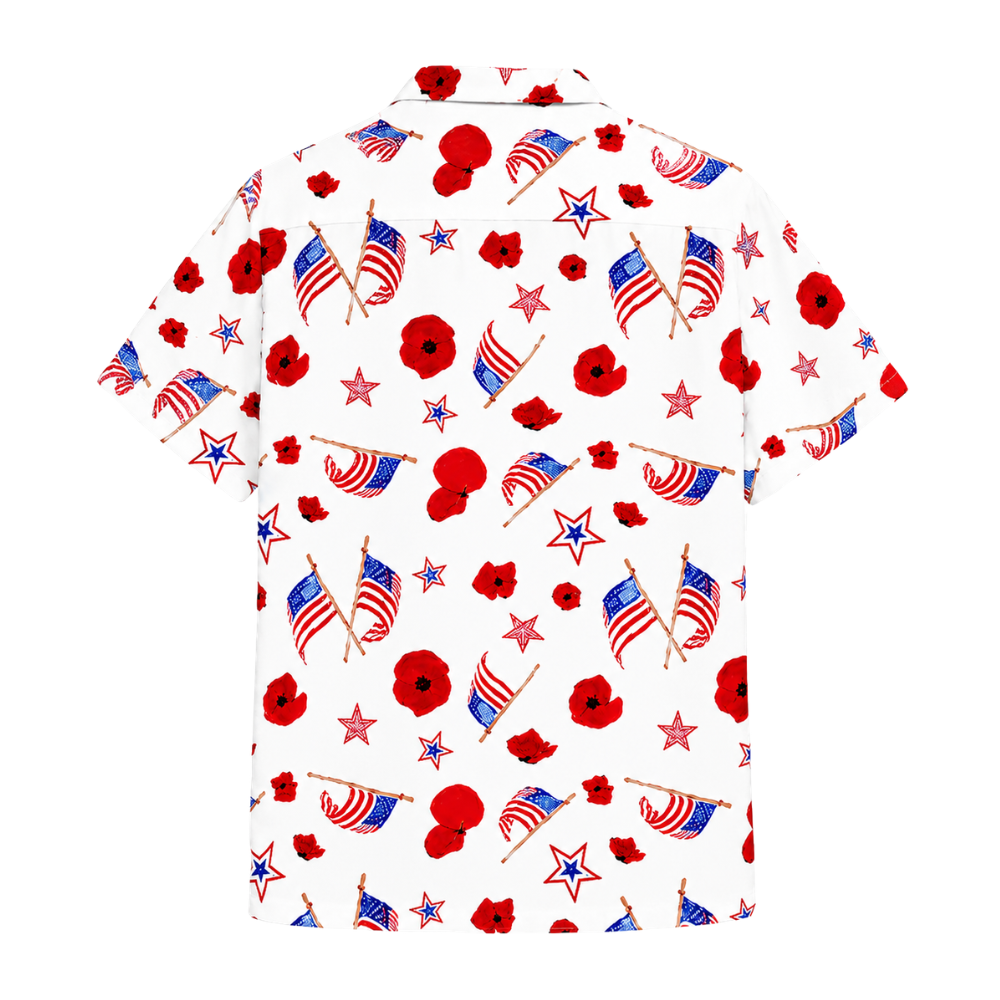American Flag Flower White Red Hawaiian Shirt Men Women, Floral 4th Of July Hawaiian Shirt HE0267