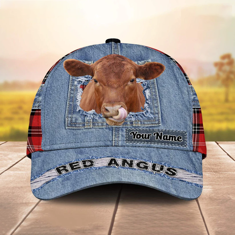 Red Angus Overall Jeans Pattern And Red Caro Pattern Customized Name Cap CA0110