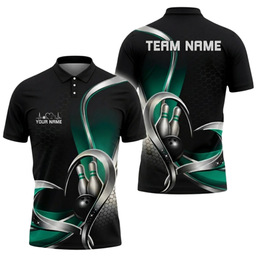 Custom Team Blue Silver Men's Bowling Polo Shirt, Custom Bowling Team Shirts BZ0799