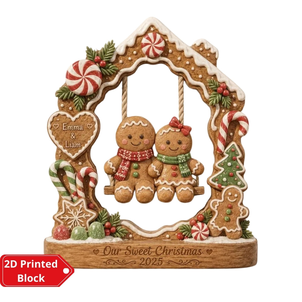 Our Sweet Christmas Custom Gingerbread Couple Layer Wooden Plaque, Personalized Wedding Christmas Wooden Block WD0946