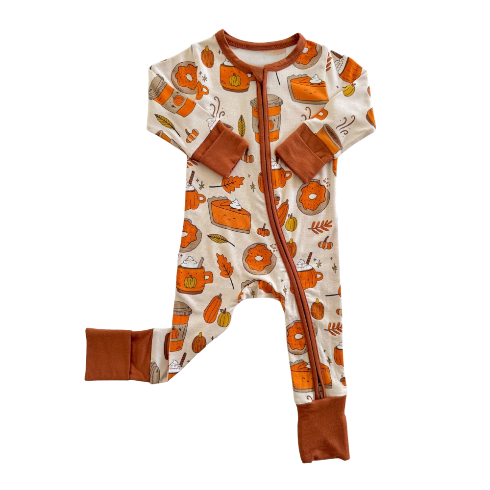 Pumpkin Latte Fall Baby Convertible Zippy Romper, Pumpkin Baby Romper Convertible BB0911