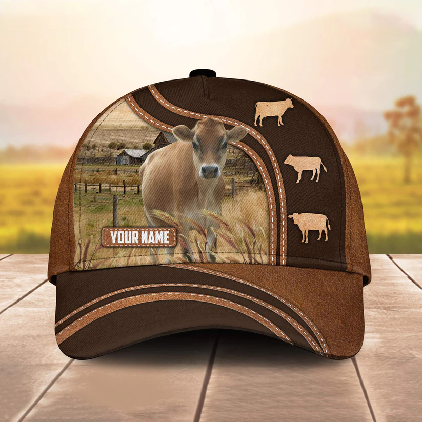 Jersey Leather Brown Pattern Customized Name Cap CA0127