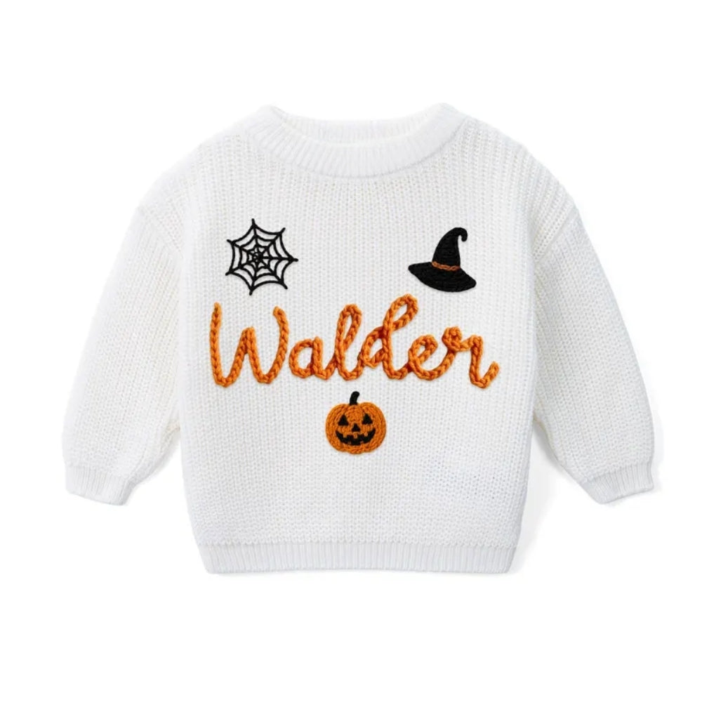 Personalized Halloween Baby Embroidered Knit Sweater, Custom Halloween Sweatshirt For Baby BB0761