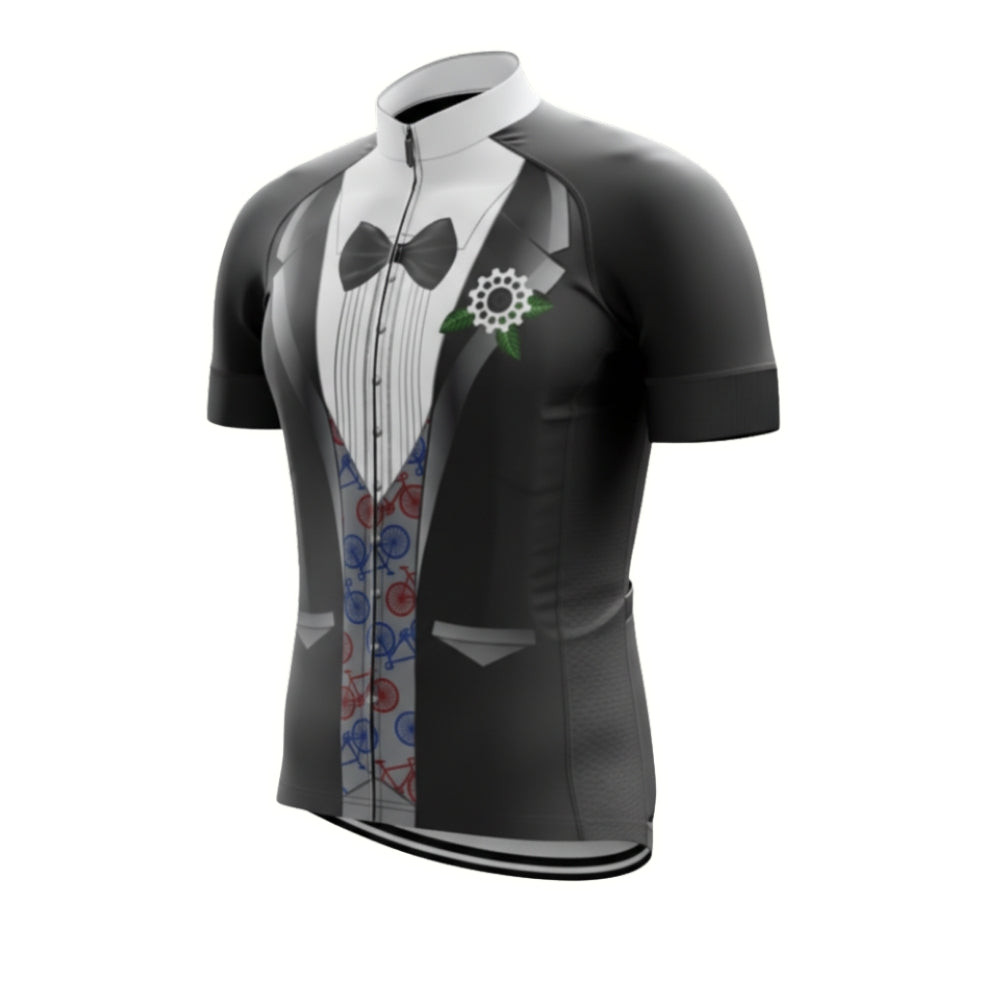 Black And White Tuxedo Short Sleeve Cycling Jersey For Mens, Tuxedo Cycling Jerseys CZ0043