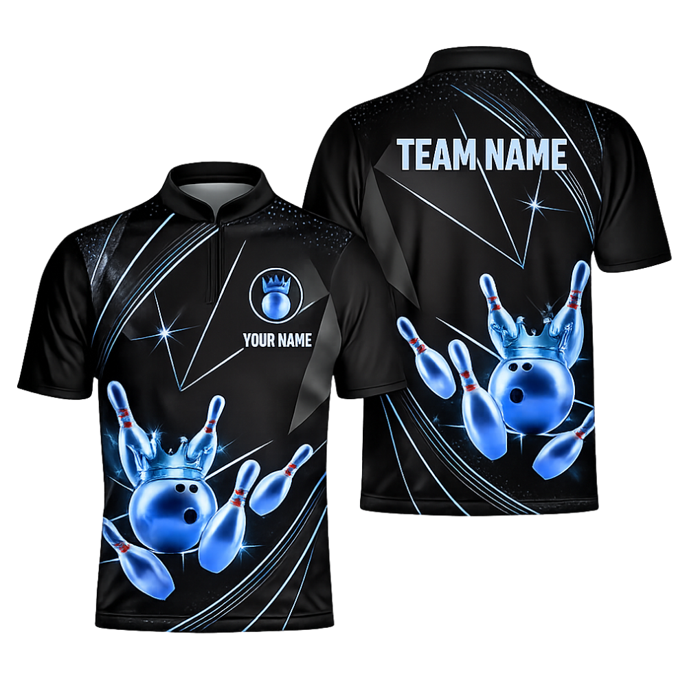 Custom Team Black Gold Bowling Men Jersey, Custom Bowling Team Shirts BZ0440