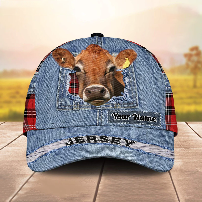 Jersey Overall Jeans Pattern And Red Caro Pattern Customized Name Cap CA0123