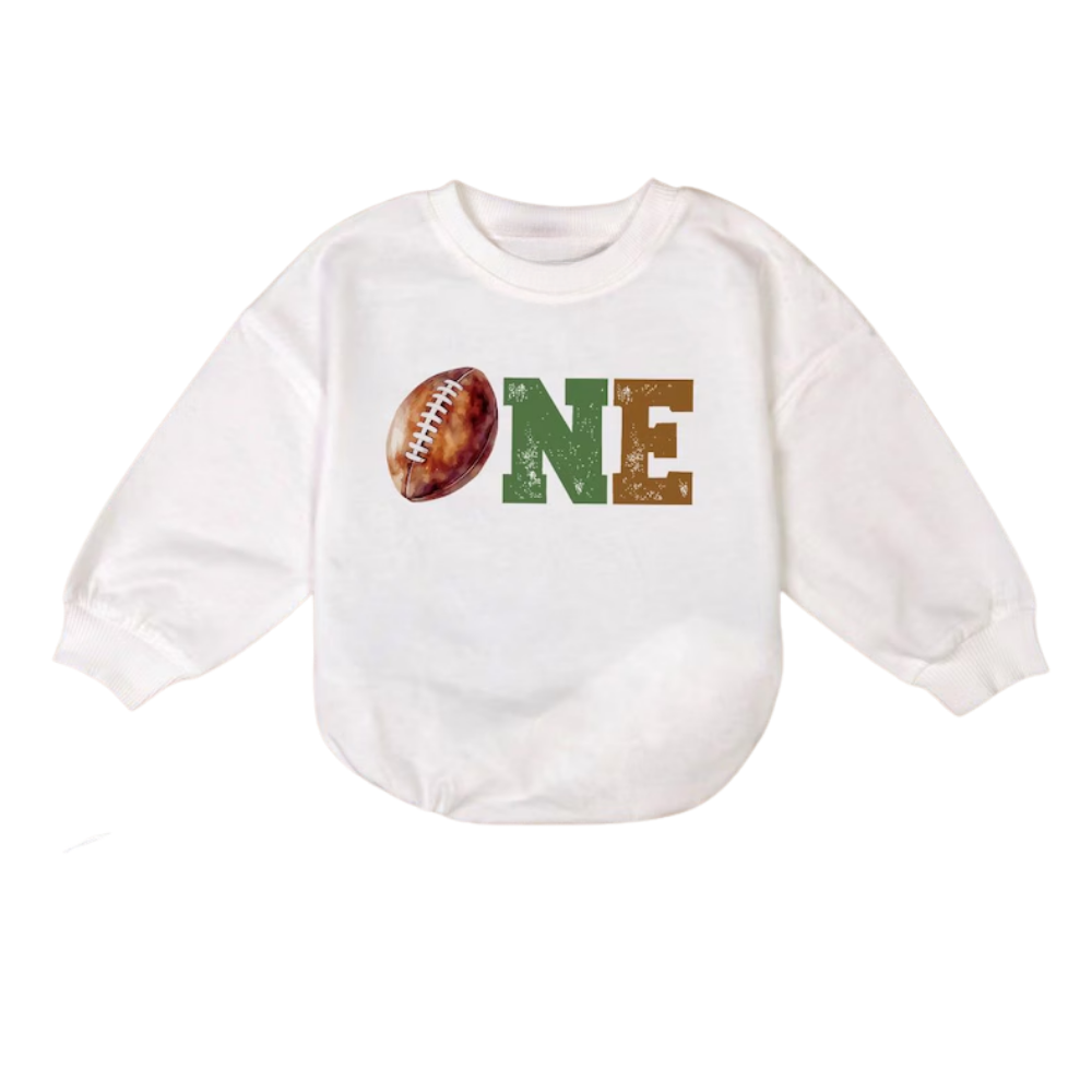 One Football Baby Romper Sweatshirt, Football 1st Birthday Romper Sweater BB0228