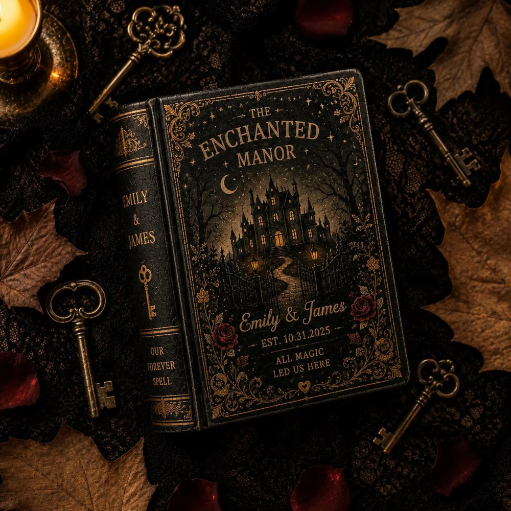 The Enchanted Manor Custom Gothic Wedding Ceramic Book Vase, Custom Gothic Halloween Wedding Engagement Book Vase WD0567