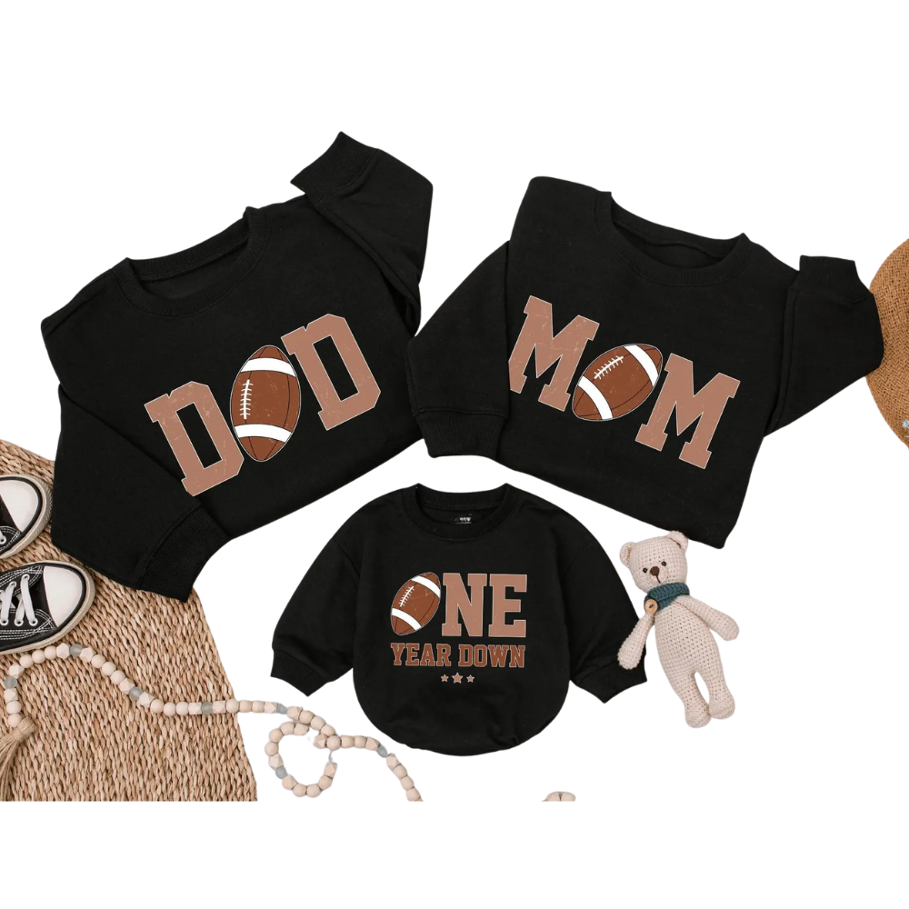 One Year Down Matching Football First Birthday Family Sweatshirts, Football 1st Birthday Sweatshirt Family ET1567