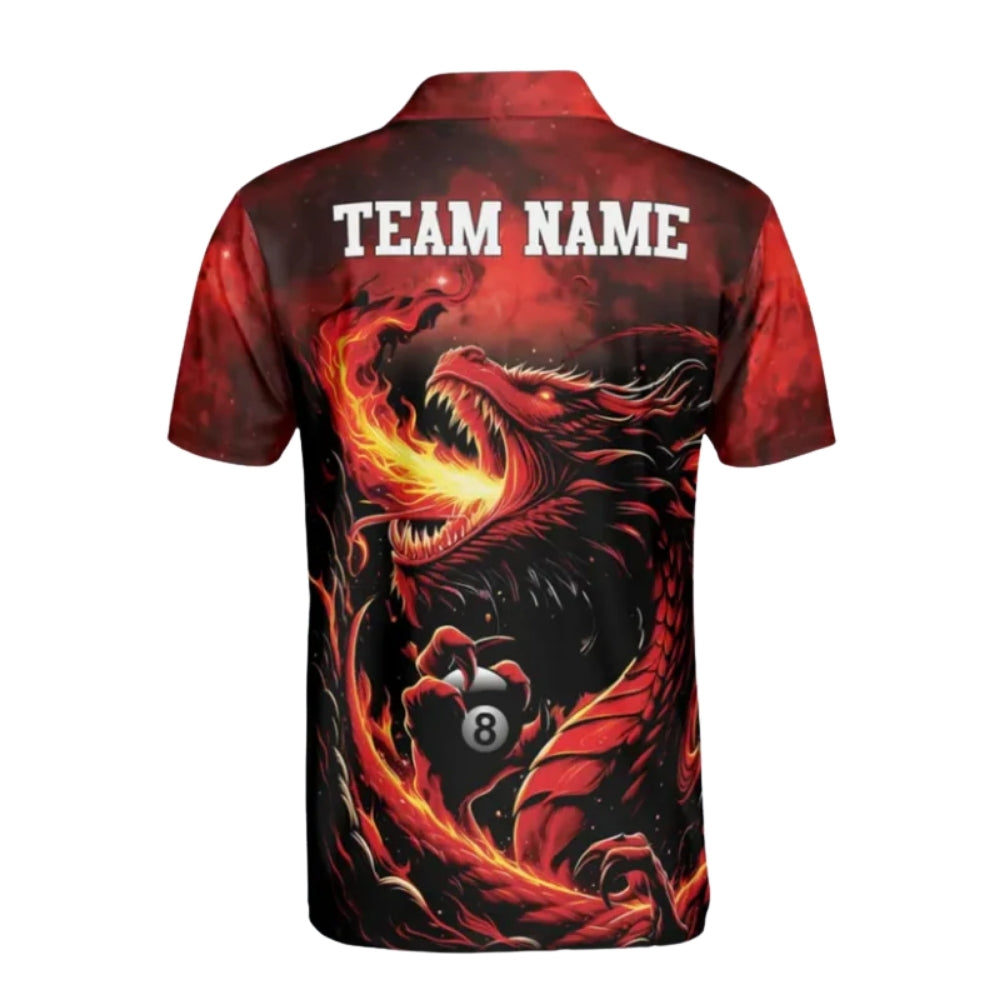 Custom Flame Dragon 8 Ball Billiard Men's Polo Shirts, Custom Dragon Team Billiard Shirts BIE0038