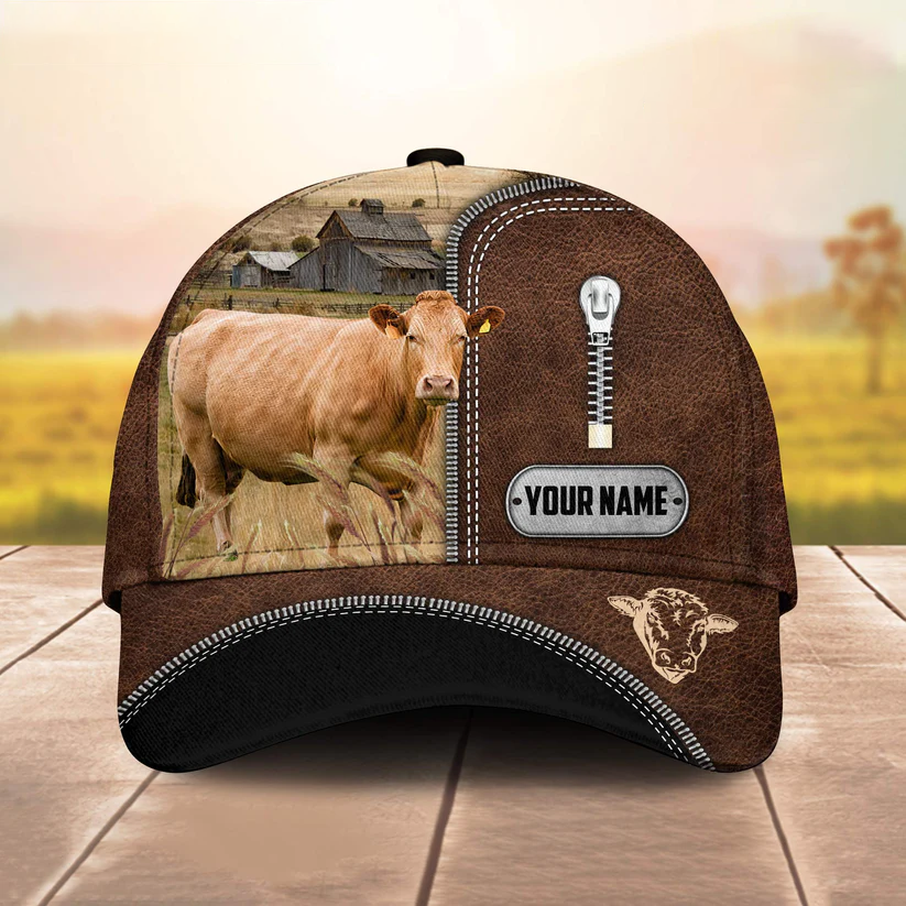 Limousin Leather Zip Pattern Customized Name Cap CA0120