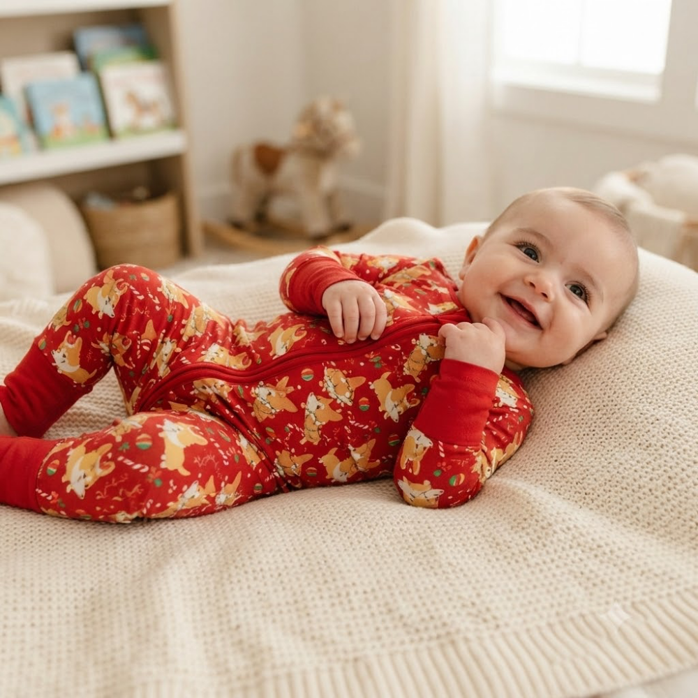 Corgi Christmas Red Baby Romper Convertible Zippy, Corgi Dog Lover Baby Convertible Romper BB0914