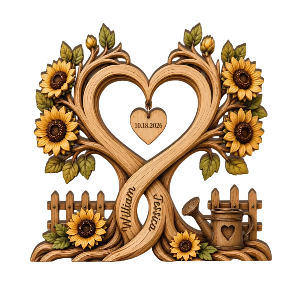 Custom Sunflower Couple Name Layer Wooden Plaque, Personalized Floral Wedding Keepsake Wooden Block WD0949