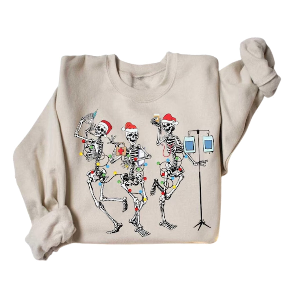 Skeleton Nurse Dance Christmas Sweatshirt, Funny Christmas Nurse Sweatshirt 2D0567