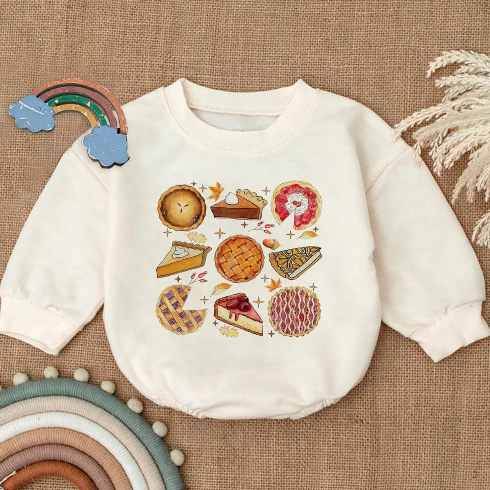 Baby Pumpkin Pie Romper Sweatshirt, Thanksgiving Fall Baby Romper Sweatshirt BB0100