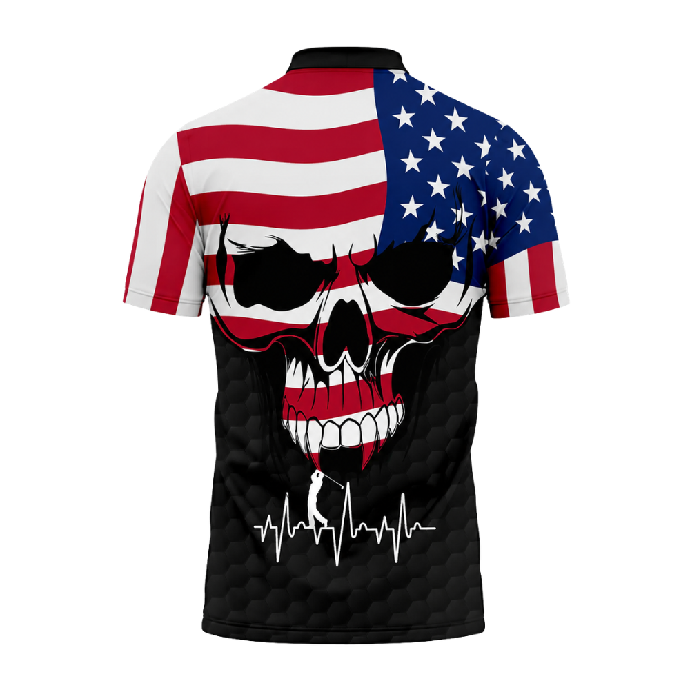 American Flag Skull Golf Men Polo Shirt, Patriotic Skull Golf Shirts GZ0299