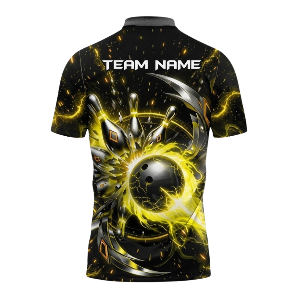 Custom Team Yellow Plasma Energy Bowling Polo Shirts Mens, Custom Team Bowling Shirts BZ1059