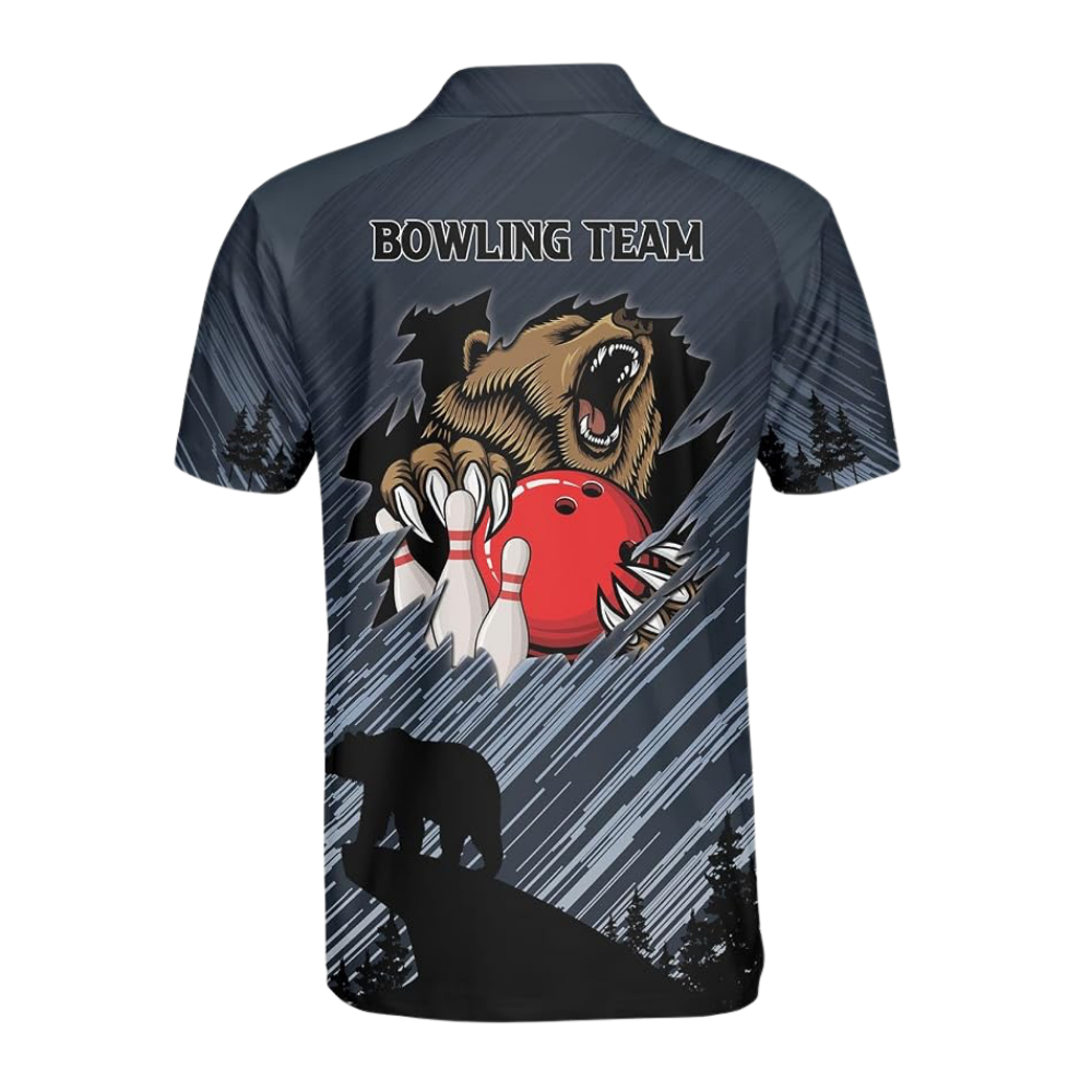 Custom Meteor Bear Bowling Mens Polo Shirt, Custom Bear Lover Bowling Team Shirt BZ0787