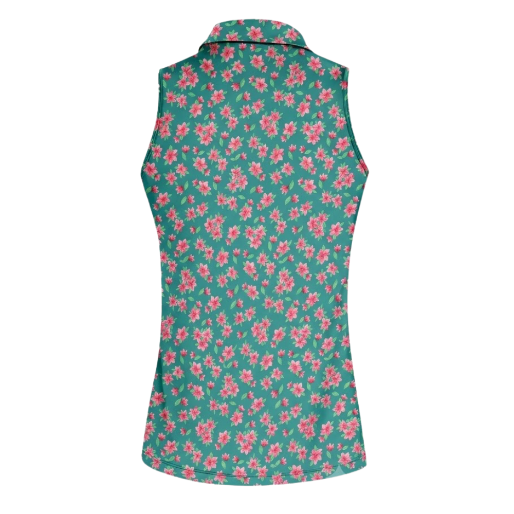 Custom Azalea Flowers Green Golf Sleeveless Shirt For Womens, Custom Floral Golf Shirt Ladies GE0546